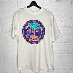 Vintage 90s Eyecatcher Palm Tree Sail Boat Shirt Large Single Stitch